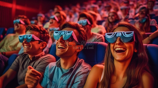快乐的朋友通过 3D 电影体验建立联系