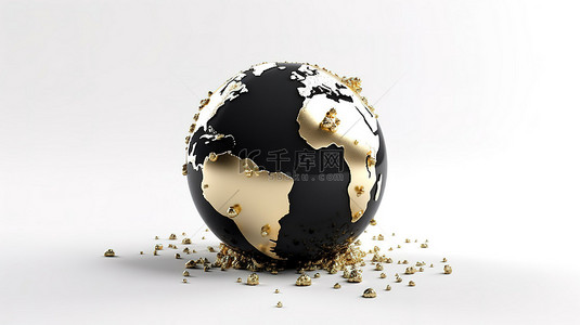 金白渐变背景图片_华丽的地球概念黑色和金色，带有 3D 渲染的白色背景