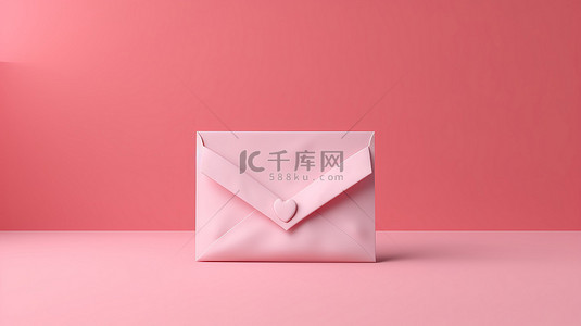 粉红色背景上带有空卡的粉红色信封的 3D 渲染插图