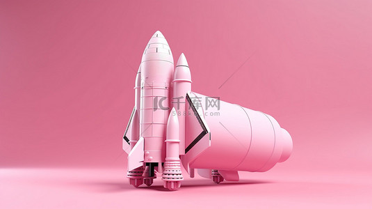 粉色飞船背景图片_带有火箭或航天器孤立 3d 渲染的空粉红色空间