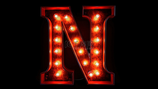 红色复古灯泡字母在白色 3D 渲染上形成隔离的夜字