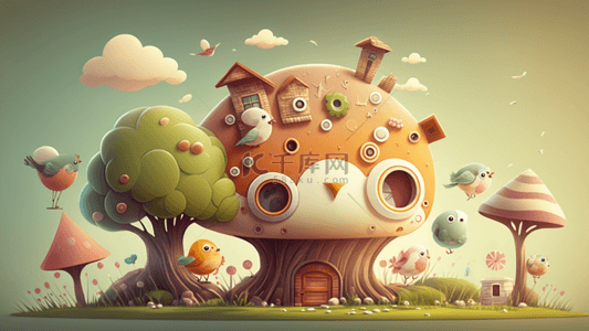 蘑菇房屋背景图片_蘑菇可爱卡通背景