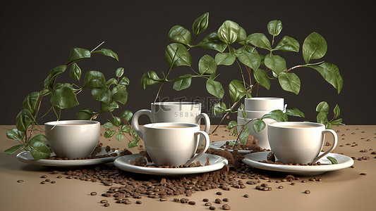 冬季热饮背景图片_咖啡饮品热饮绿色叶子