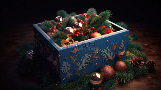 节日圣诞礼品盒的 3d 呈现器