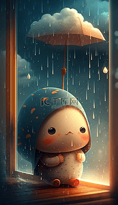 背景下雨卡通背景图片_可爱的小动物乌云窗上的雨滴卡通的背景