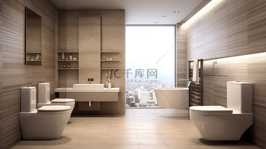 黑墙白瓦背景图片_时尚小型现代浴室的 3D 渲染