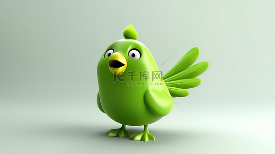 充满活力的绿色俏皮鸟类 3D 艺术作品