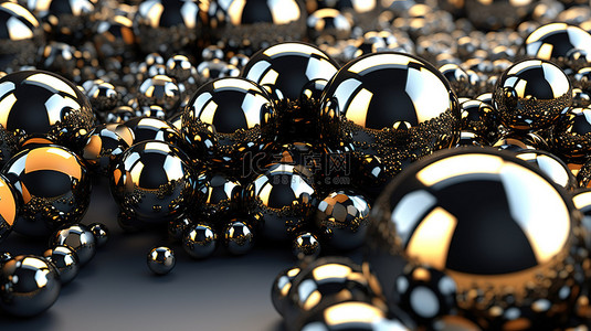 金色和黑色球体作为背景的 3d 渲染