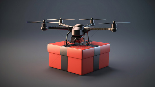 礼品递送无人机概念的 3D 渲染