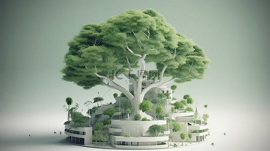 生态友好世界可持续能源绿化和环境保护的 3D 渲染