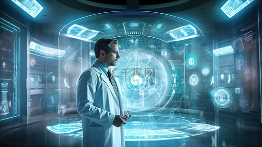 未来医疗界面在行动医生利用数字技术 3D 渲染