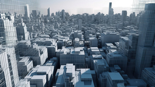 低聚城市景观 3d 渲染的未来城市景观