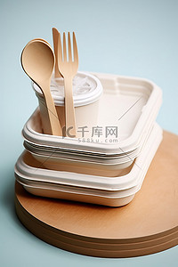 一次性纸杯做的花背景图片_带一次性盖子的塑料容器中的餐具