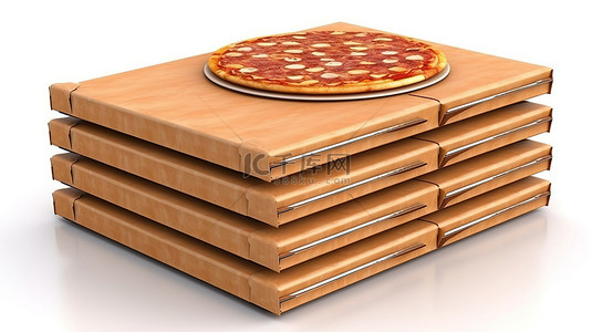 盒型样机背景图片_白色背景和由纸板制成的披萨盒的 3D 渲染