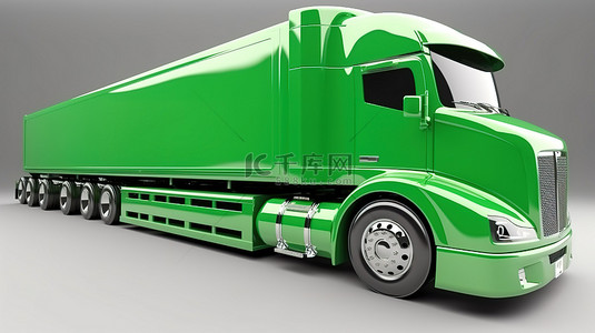 以 3D 渲染的绿色拖车半卡车概念