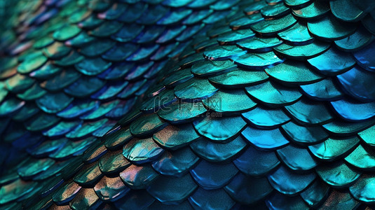 鱼抽象背景图片_具有美人鱼鳞片和鱼皮的波浪的 3d 渲染