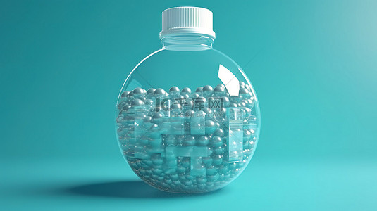 空塑料瓶形成“行星”一词，一种 3D 渲染字体