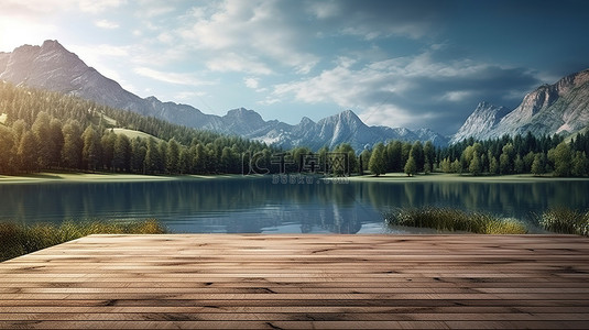 风景高清壁纸背景图片_风景优美的山脉和湖泊的 3d 渲染背景