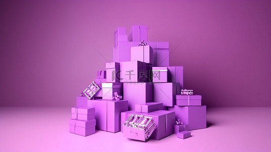 侧视图背景上的 3D 渲染紫色优惠券促销图标