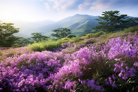 田野里的野生紫色花朵