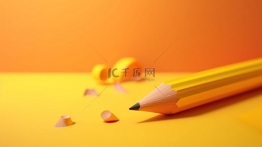 回到学校概念充满活力的彩色背景与 3d 黄色铅笔渲染