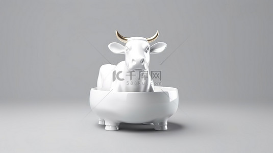 卡通哺乳动物背景图片_白色陶瓷牛从正面的 3D 渲染