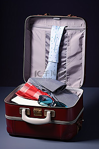 旅行箱背景图片_一个旅行箱，里面有三条领带和一条领带