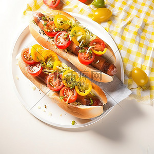 西红柿png背景图片_一张白纸，上面有热狗和西红柿
