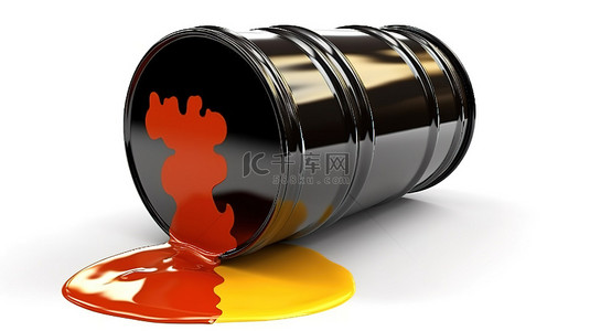 油桶火箭 3D 渲染描绘了在白色背景下隔离的原油价格的概念设计