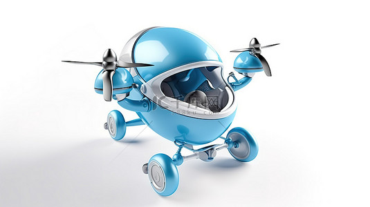 空中无人机的创新到达 3D 渲染提供现代蓝色婴儿车婴儿车和婴儿车概念