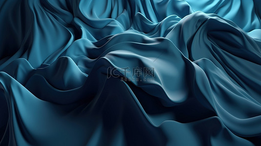 3D 渲染中抽象现代蓝色背景，具有波浪层和荷叶边，让人想起时尚