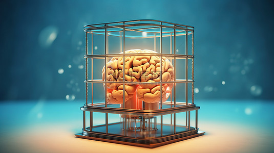 思维的禁闭 大脑被令人费解的问号所俘虏，描绘了 3D 呈现的心理障碍和智力能力