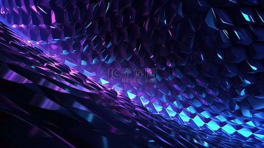 科技线条紫色背景图片_具有 3D 渲染和深色背景的紫蓝色和黑色现代抽象渐变图案