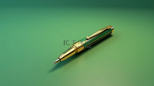 潮水绿色背景标志性图像上的镀金笔符号