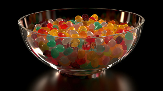 透明玻璃 3d 渲染中的彩色糖果