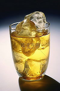 一杯装满冰块和糖浆的玻璃杯