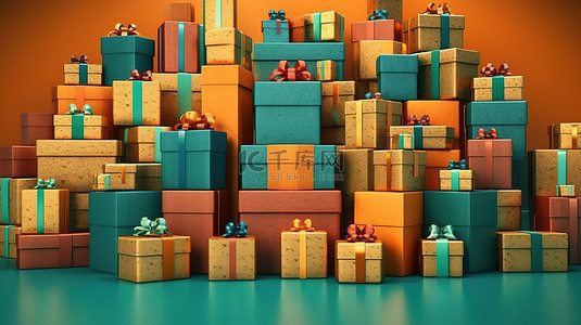 节日氛围背景图片_3D 渲染的垂直礼品盒，营造欢乐的节日氛围