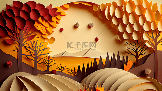 秋季风格背景图片_秋季枫树折纸风格背景