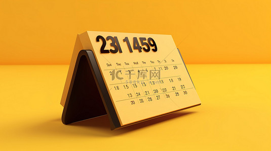 年中工作背景背景图片_日历图标在充满活力的黄色背景下的 3D 渲染