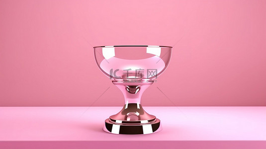 粉红色背景，带有浮动玻璃奖杯，引人注目的 3D 渲染图像