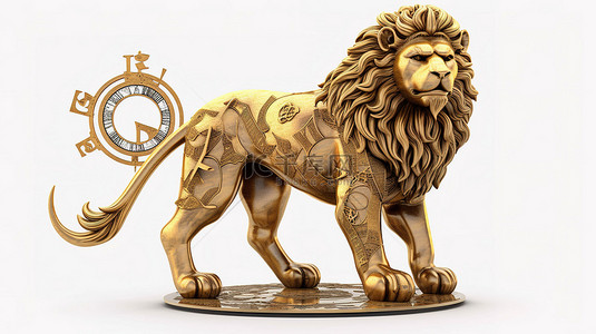 3d 渲染狮子座星座在白色背景上隔离的金色色调
