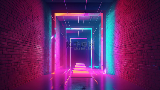 框简约大背景图片_紫外线门户以霓虹灯和建筑结构为特色的现代简约抽象场景
