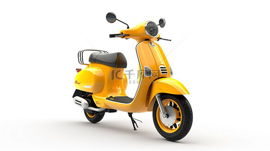 当代城市风格的白色背景黄色轻便摩托车的 3D 插图