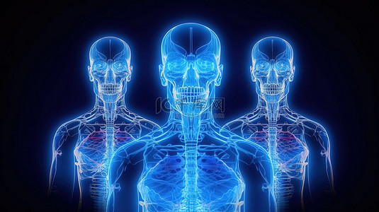 半身人物图形素材背景图片_医疗创新 3D 渲染的机器人在图形界面上显示大脑 X 射线