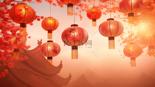 中国风的边框背景图片_春节宫殿灯笼背景
