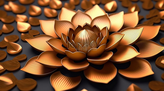 金色莲花背景图片_以金莲花为背景的说明性 3D 渲染