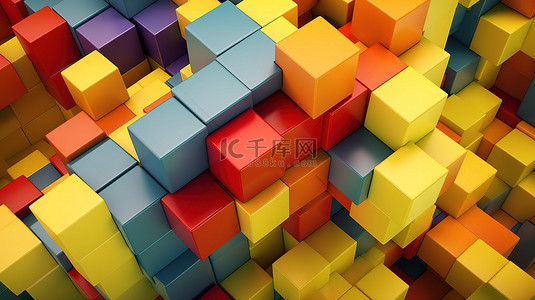 米色背景上充满活力的移动块的抽象 3D 渲染