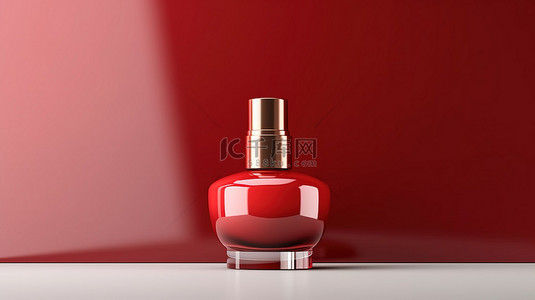 化妆品滴管瓶子背景图片_现代护肤品包装基座模型上红色血清滴管瓶的 3D 渲染