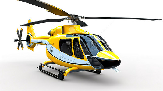 白色制服背景与黑色和黄色民用直升机的 3d 插图