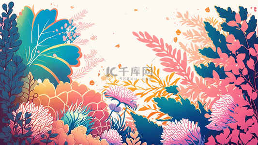 母亲节插画背景图片_母亲节彩色多彩绚丽花草植物背景